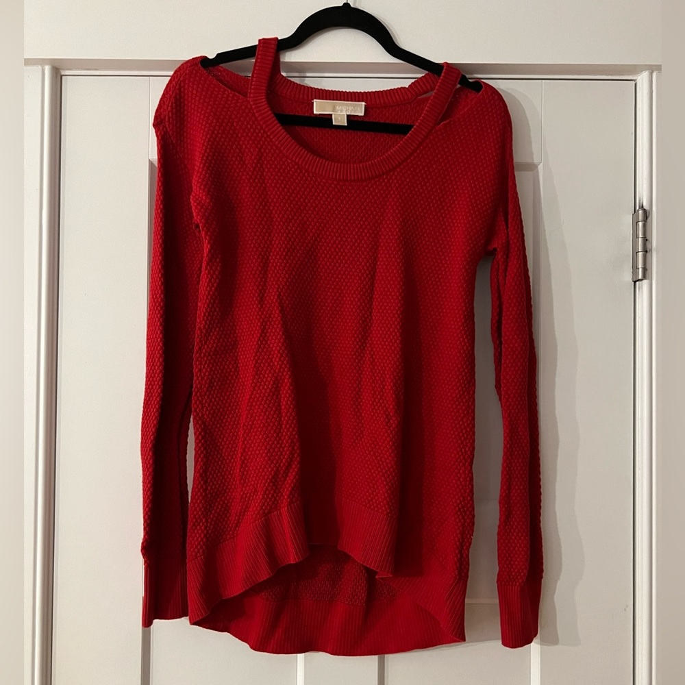 MICHAEL Michael Kors Red Cold Shoulder Sweater, xs